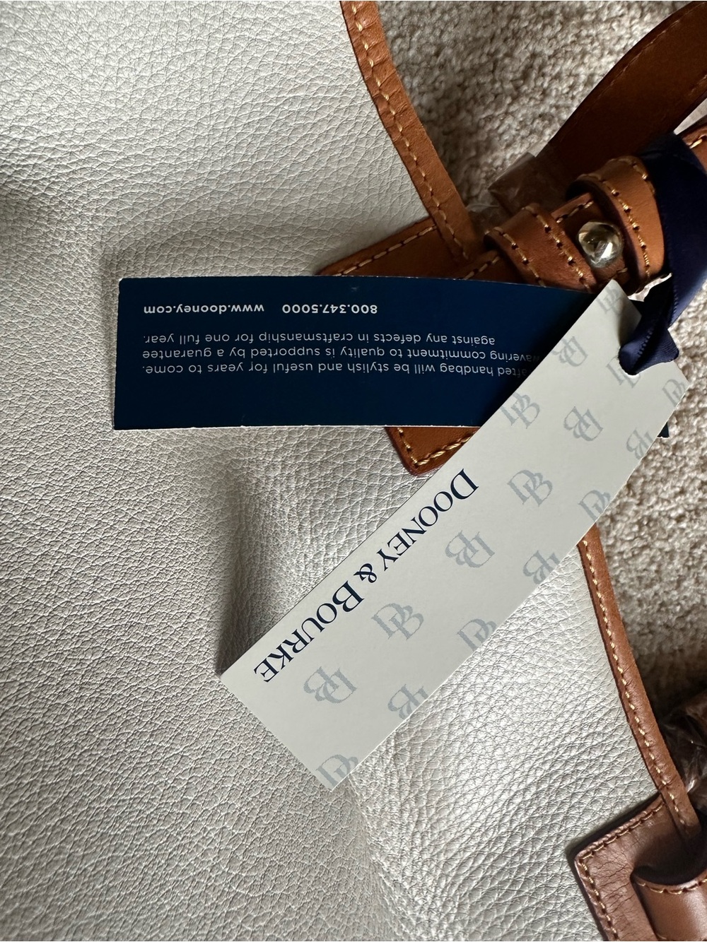 Dooney & Bourke White Pebble Leather Tote with Tan Trim - Picture 6 of 15